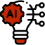 A image of bulb with AI text