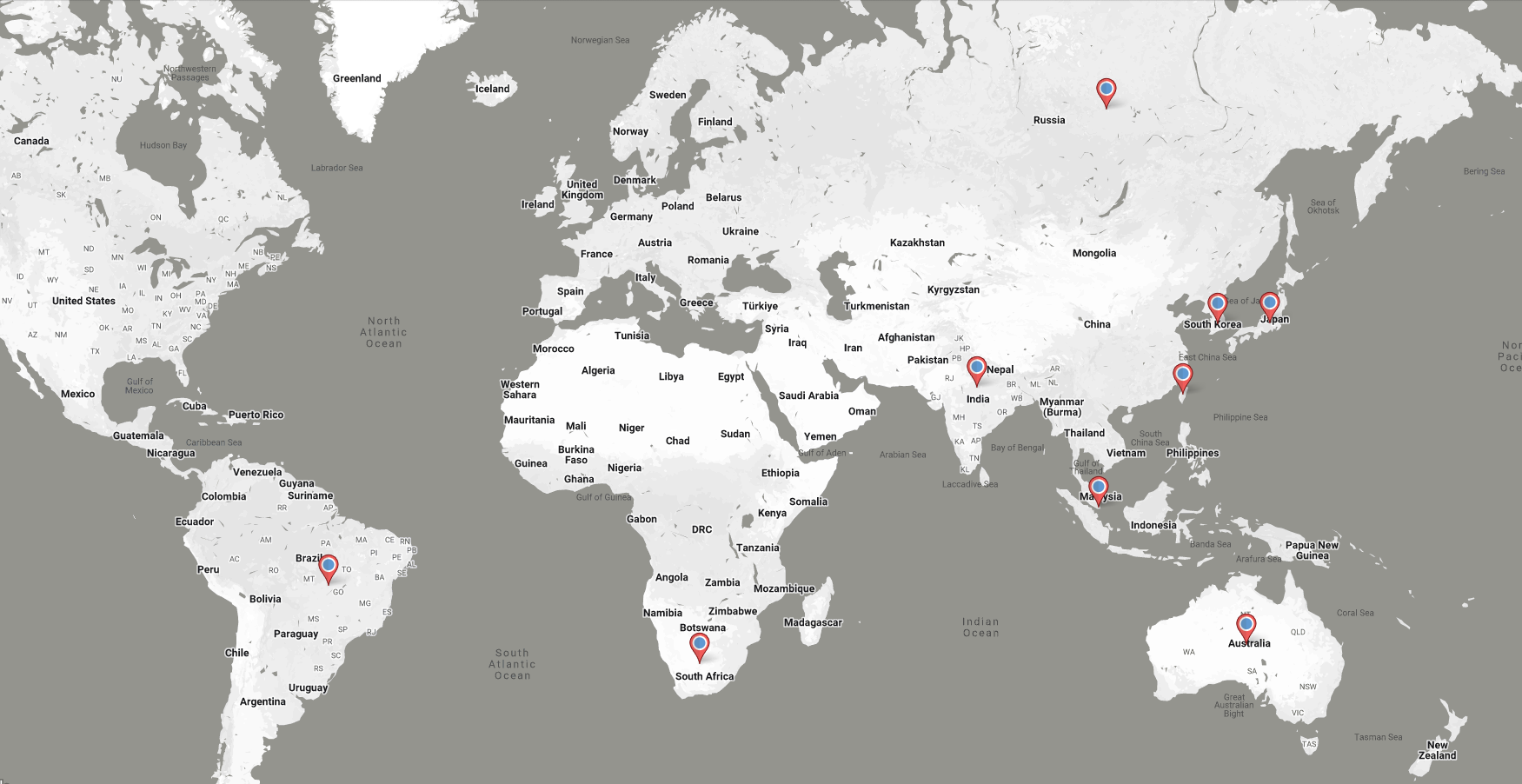 A map and pointers represents some premium price countries