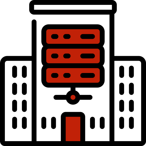 A picture of bulding with dedicated server symbol