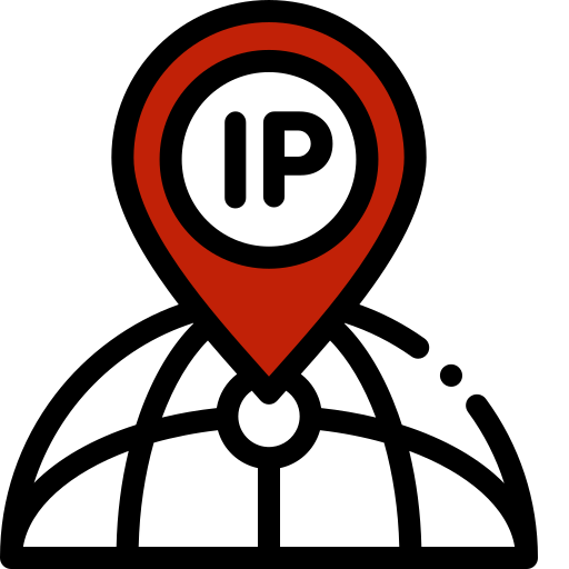 A picture of location mark with ip text pointing a globe