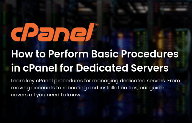 Illustration showing steps for executing basic procedures in a panel for dedicated servers.